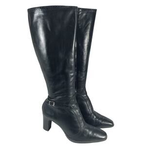 MICHELLE D.! BLACK GENUINE LEATHER WESTERN STYLE, CHUNKY HEEL BOOTS! SZ 9M